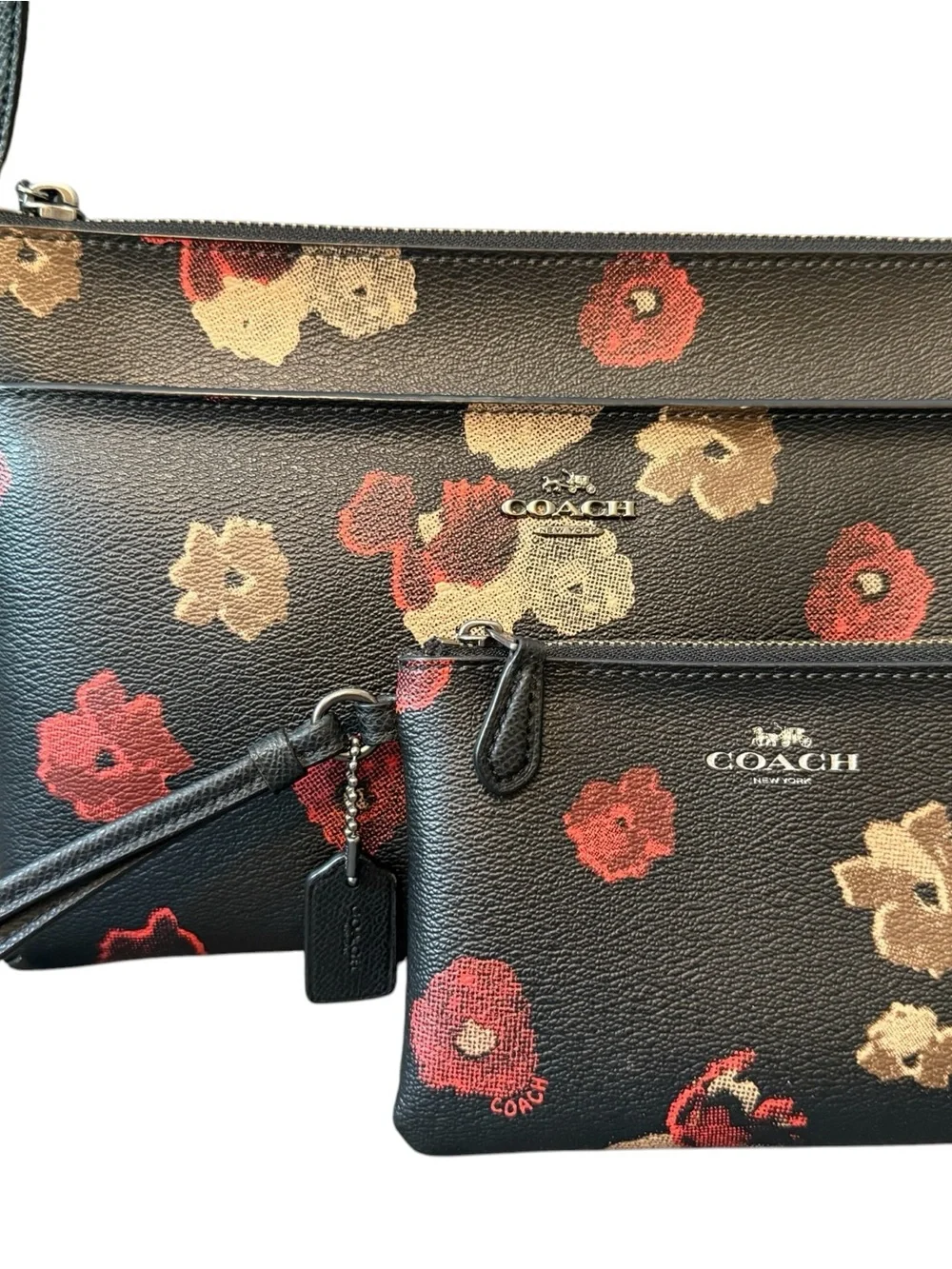COACH Vintage Cherry Blossom Floral Pop E/W Crossbody Bag w/ Matching Wristlet